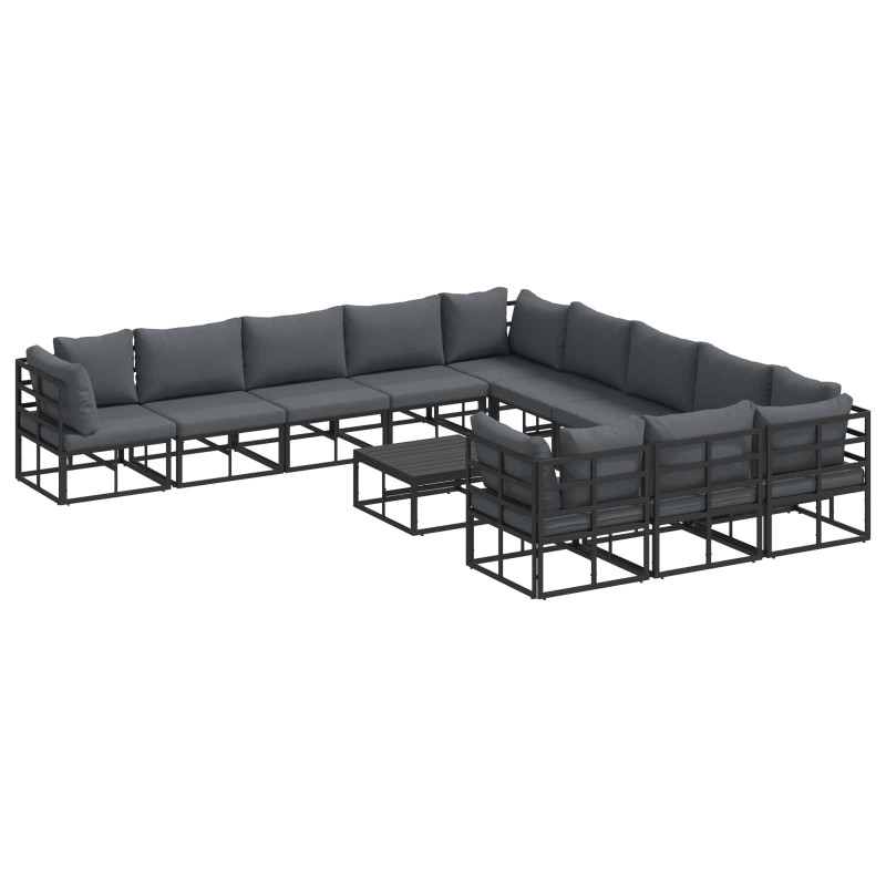Zestaw Sof na Ogród z poduszką 12 pcs Czarny Aluminium