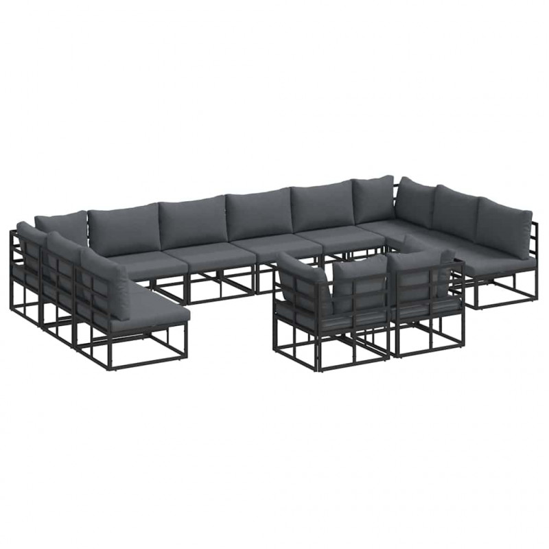 Zestaw Sof na Ogród z poduszką 12 pcs Czarny Aluminium