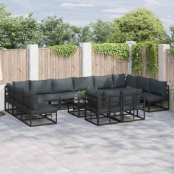 Zestaw Sof na Ogród z poduszką 13 pcs Czarny Aluminium