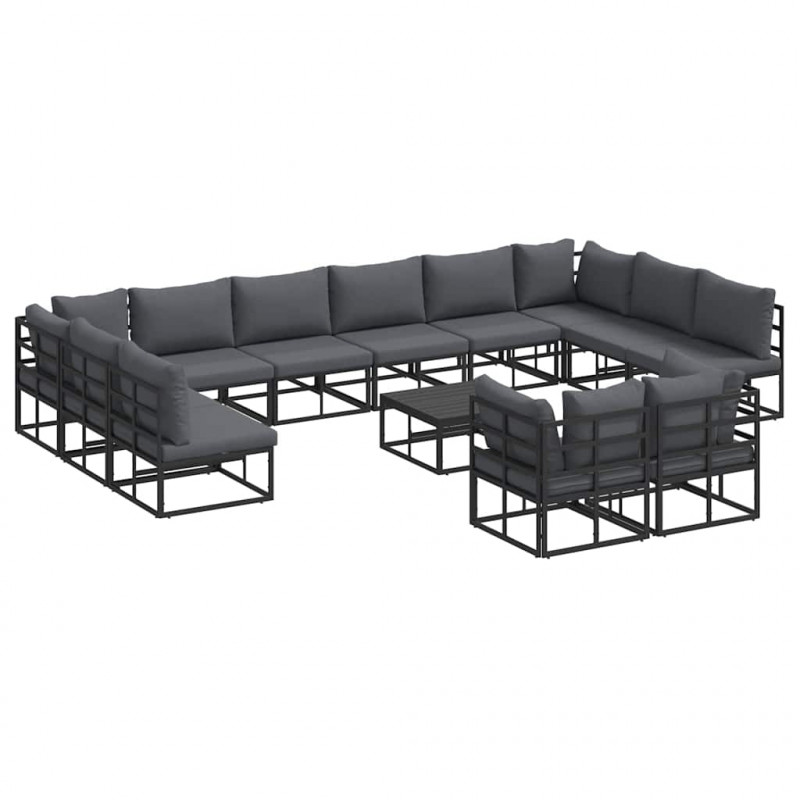 Zestaw Sof na Ogród z poduszką 13 pcs Czarny Aluminium