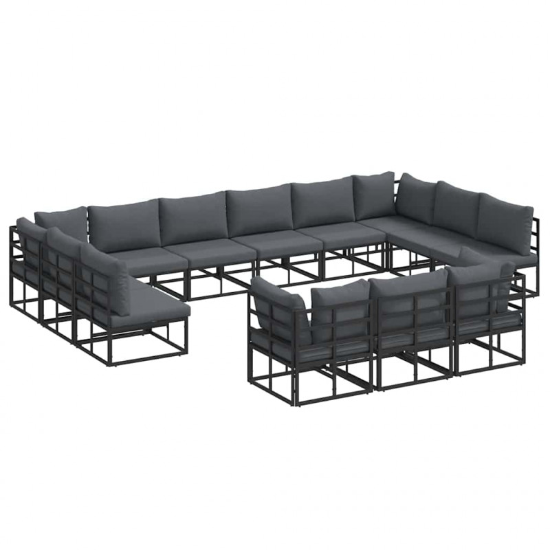 Zestaw Sof na Ogród z poduszką 13 pcs Czarny Aluminium
