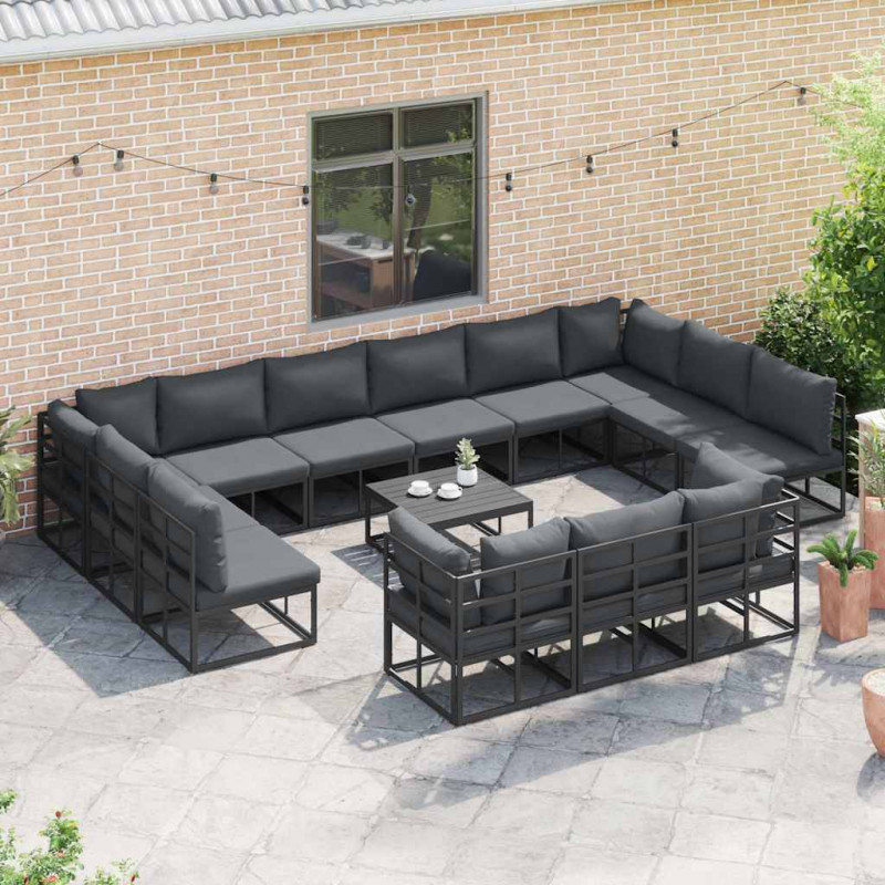 Zestaw Sof na Ogród z poduszką 13 pcs Czarny Aluminium