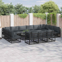 Zestaw Sof na Ogród z poduszką 14 pcs Czarny Aluminium