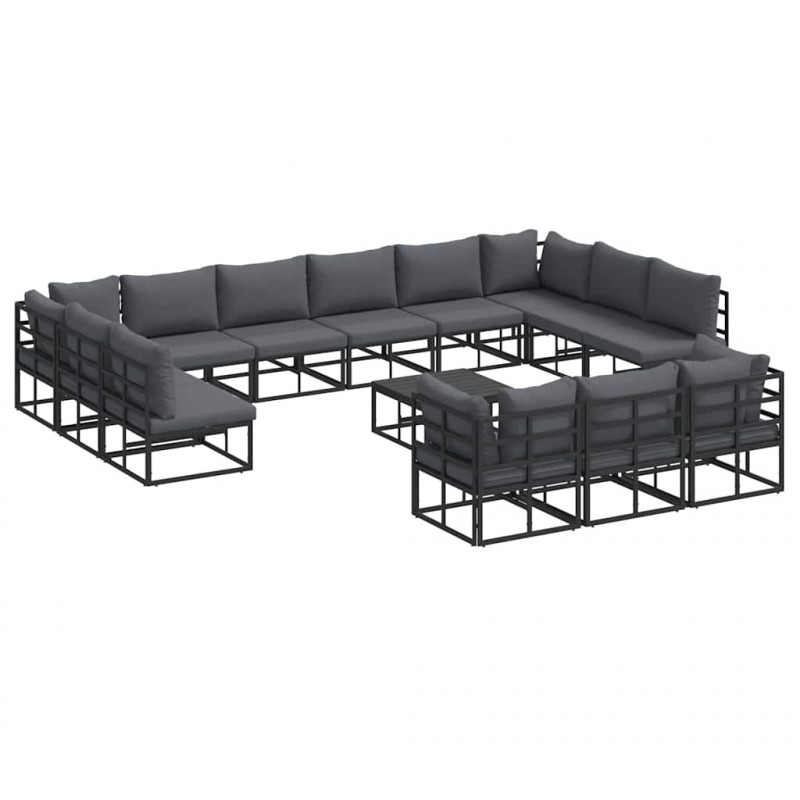 Zestaw Sof na Ogród z poduszką 14 pcs Czarny Aluminium