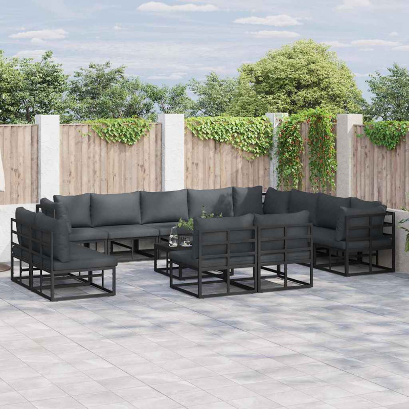 Zestaw Sof na Ogród z poduszką 12 pcs Czarny Aluminium