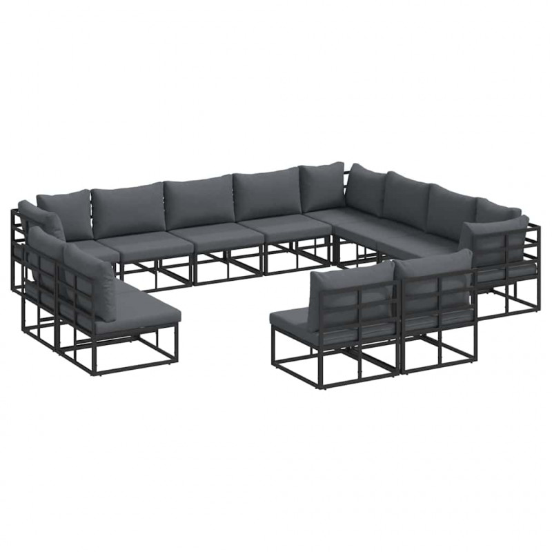 Zestaw Sof na Ogród z poduszką 12 pcs Czarny Aluminium