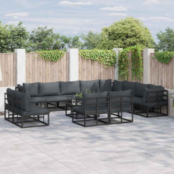 Zestaw Sof na Ogród z poduszką 13 pcs Czarny Aluminium