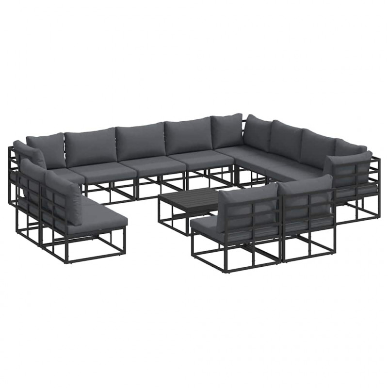 Zestaw Sof na Ogród z poduszką 13 pcs Czarny Aluminium