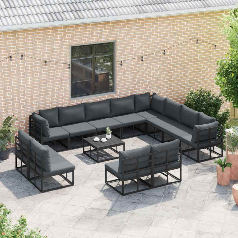 Zestaw Sof na Ogród z poduszką 13 pcs Czarny Aluminium