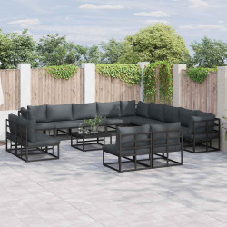 Zestaw Sof na Ogród z poduszką 13 pcs Czarny Aluminium