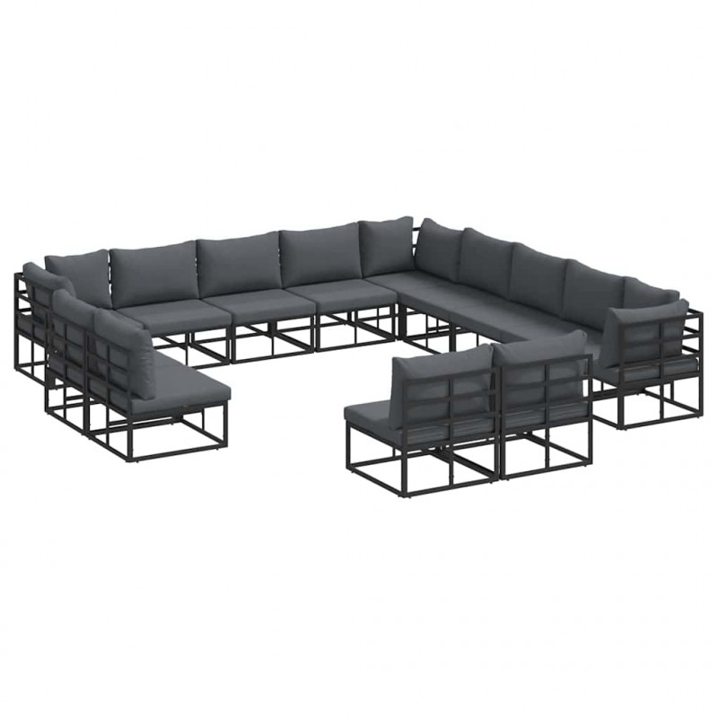 Zestaw Sof na Ogród z poduszką 13 pcs Czarny Aluminium