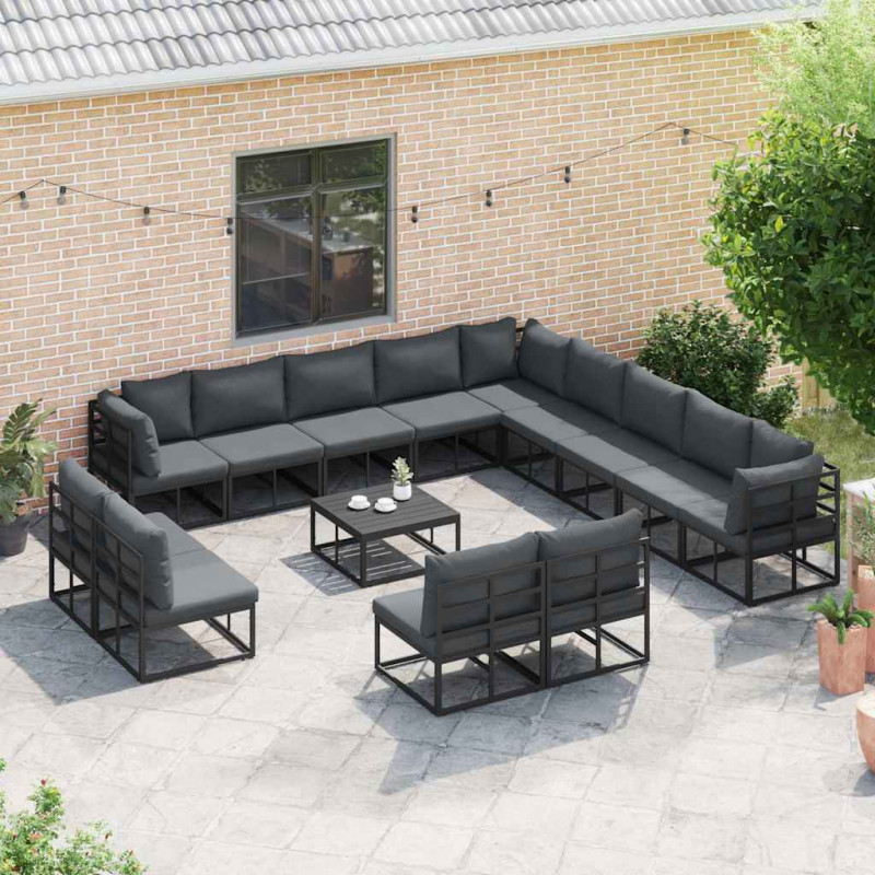 Zestaw Sof na Ogród z poduszką 13 pcs Czarny Aluminium