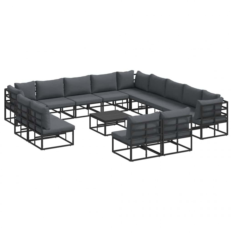 Zestaw Sof na Ogród z poduszką 14 pcs Czarny Aluminium