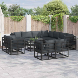 Zestaw Sof na Ogród z poduszką 11 pcs Czarny Aluminium