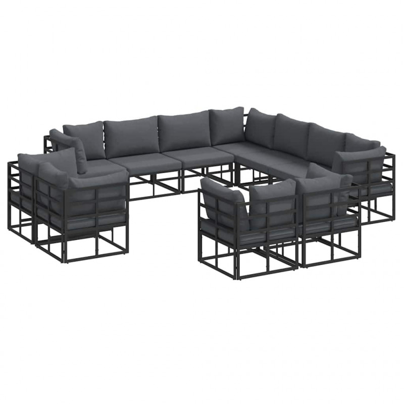 Zestaw Sof na Ogród z poduszką 11 pcs Czarny Aluminium