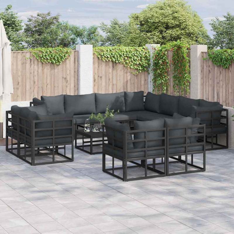 Zestaw Sof na Ogród z poduszką 12 pcs Czarny Aluminium