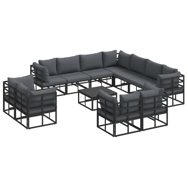 Zestaw Sof na Ogród z poduszką 12 pcs Czarny Aluminium