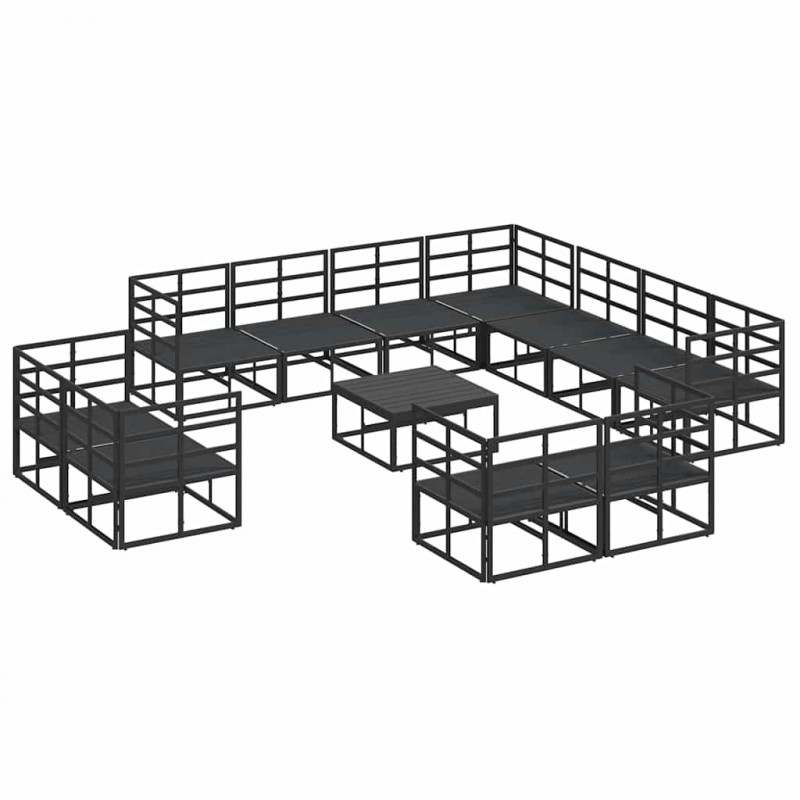 Zestaw Sof na Ogród z poduszką 12 pcs Czarny Aluminium