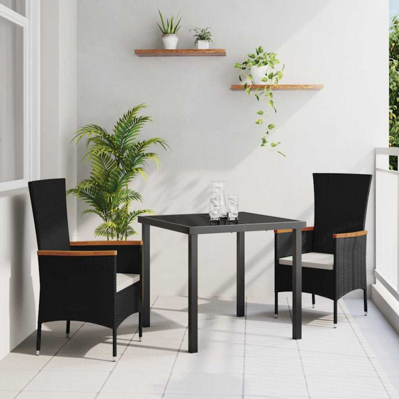Zestaw do jadalni w ogrodzie z poduszką 3 pcs Czarny