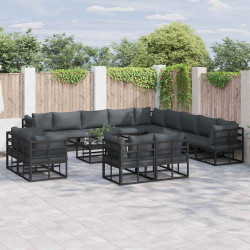 Zestaw Sof na Ogród z poduszką 13 pcs Czarny Aluminium