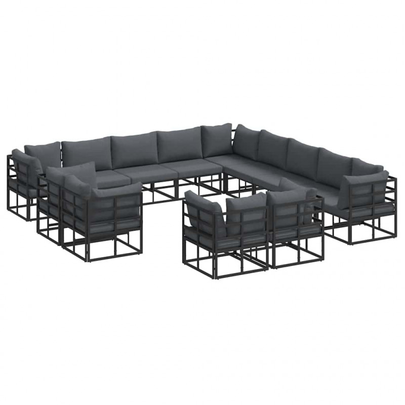 Zestaw Sof na Ogród z poduszką 13 pcs Czarny Aluminium