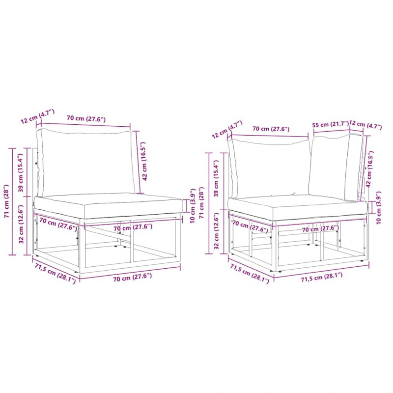 Zestaw Sof na Ogród z poduszką 13 pcs Czarny Aluminium