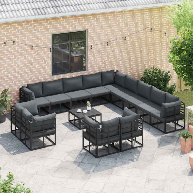 Zestaw Sof na Ogród z poduszką 14 pcs Czarny Aluminium
