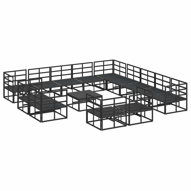 Zestaw Sof na Ogród z poduszką 14 pcs Czarny Aluminium