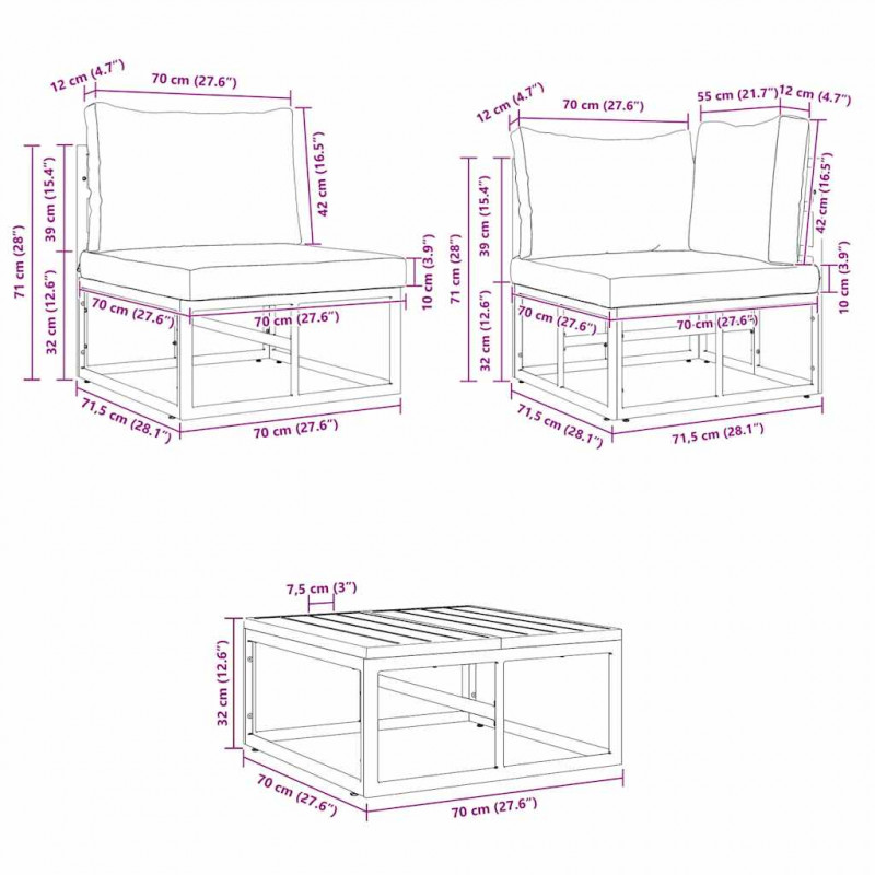 Zestaw Sof na Ogród z poduszką 14 pcs Czarny Aluminium