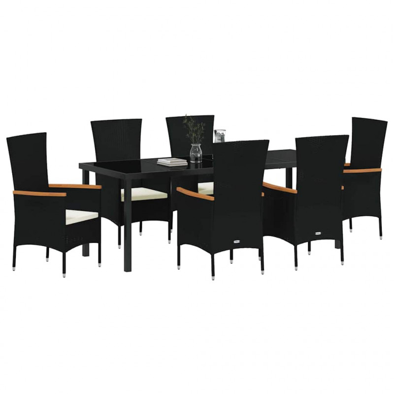 Zestaw do jadalni w ogrodzie z poduszką 7 pcs Czarny