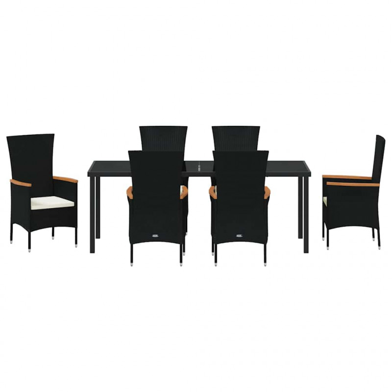 Zestaw do jadalni w ogrodzie z poduszką 7 pcs Czarny