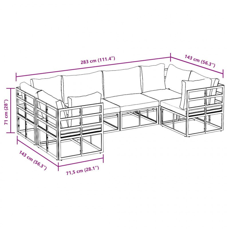 Zestaw Sof na Ogród z poduszką 6 pcs Czarny Aluminium