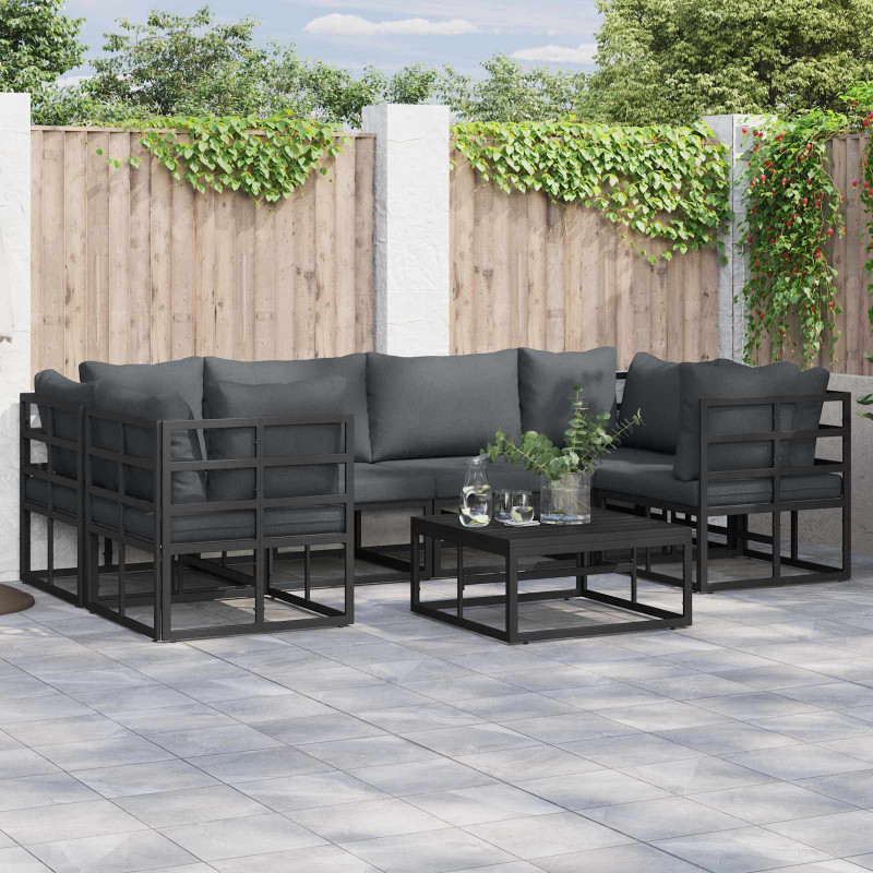 Zestaw Sof na Ogród z poduszką 7 pcs Czarny Aluminium