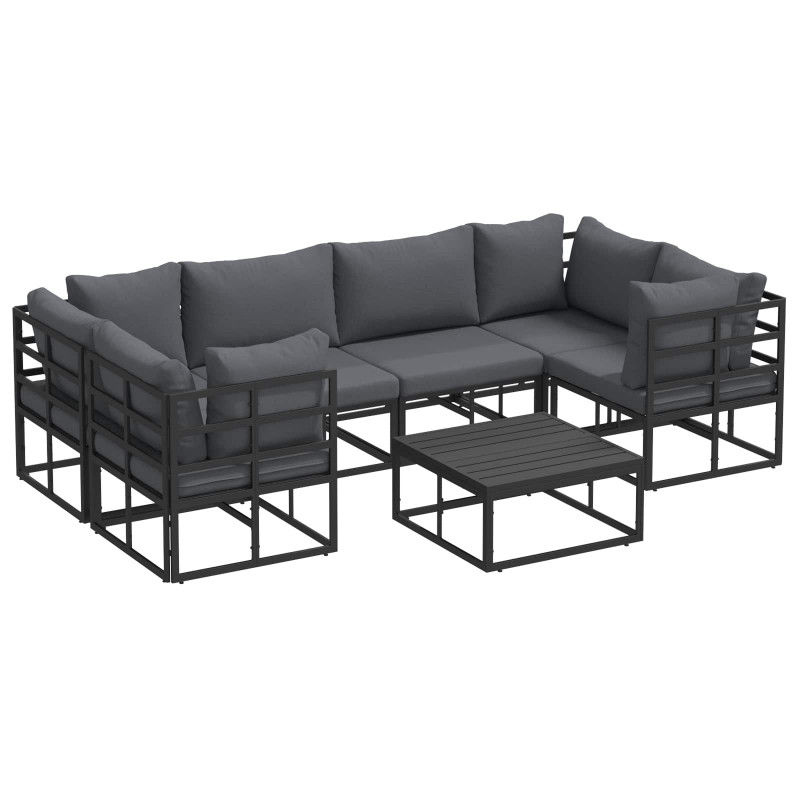 Zestaw Sof na Ogród z poduszką 7 pcs Czarny Aluminium