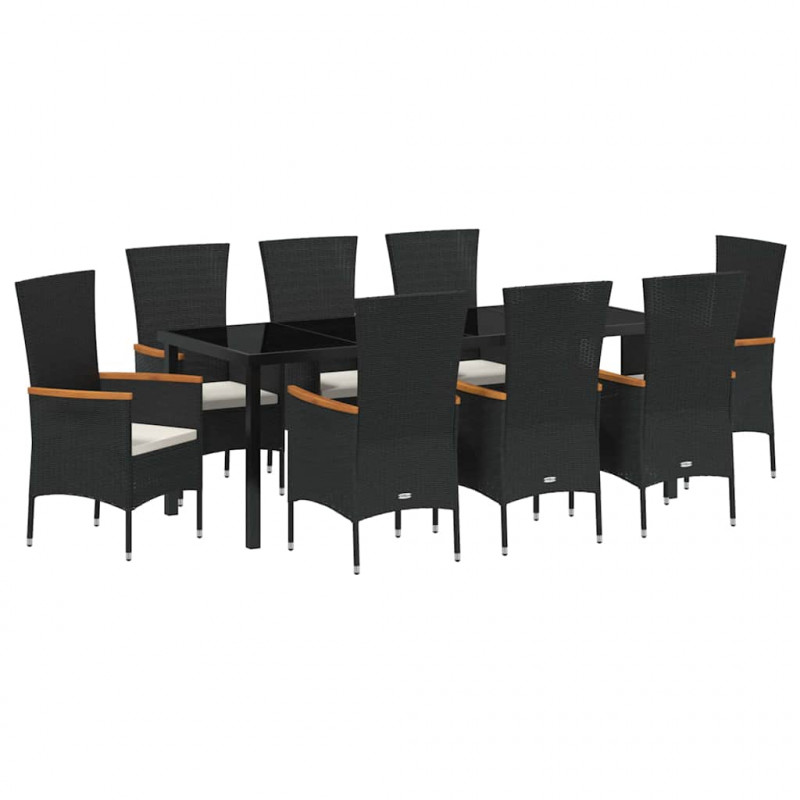 Zestaw do jadalni w ogrodzie z poduszką 9 pcs Czarny