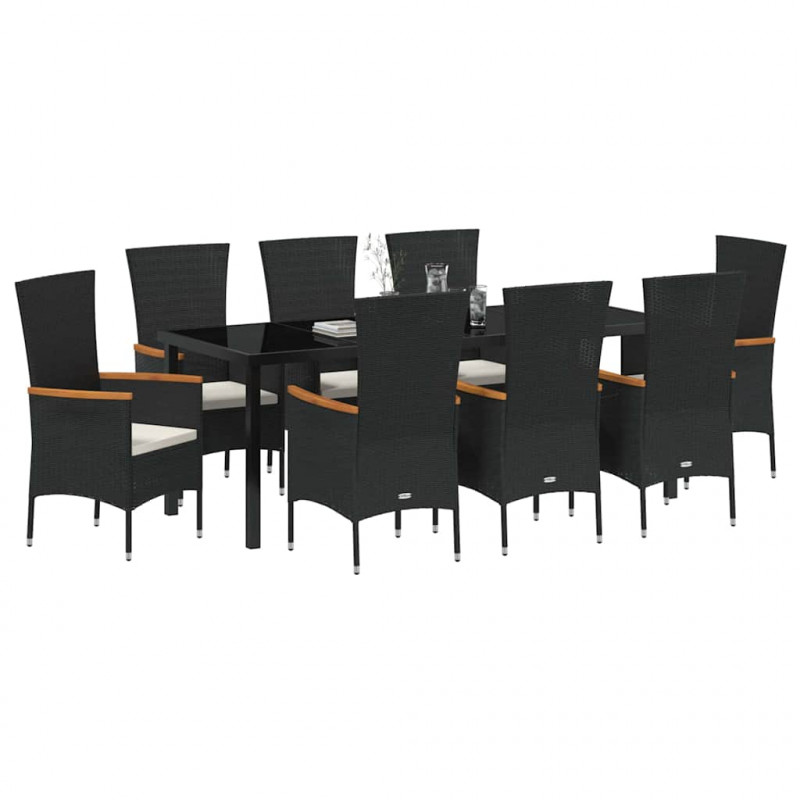 Zestaw do jadalni w ogrodzie z poduszką 9 pcs Czarny