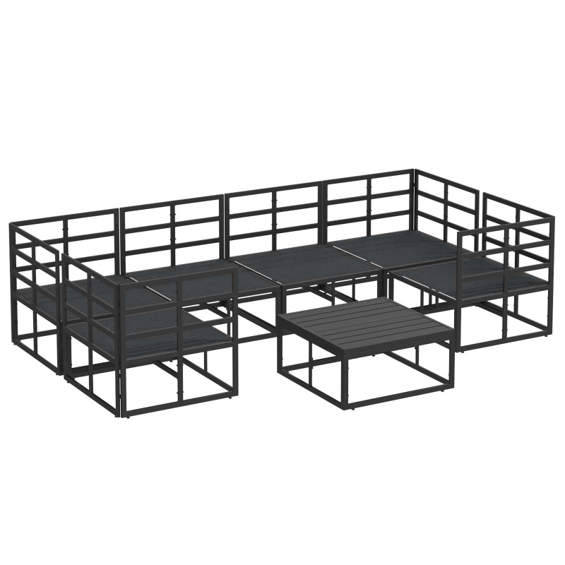 Zestaw Sof na Ogród z poduszką 7 pcs Czarny Aluminium