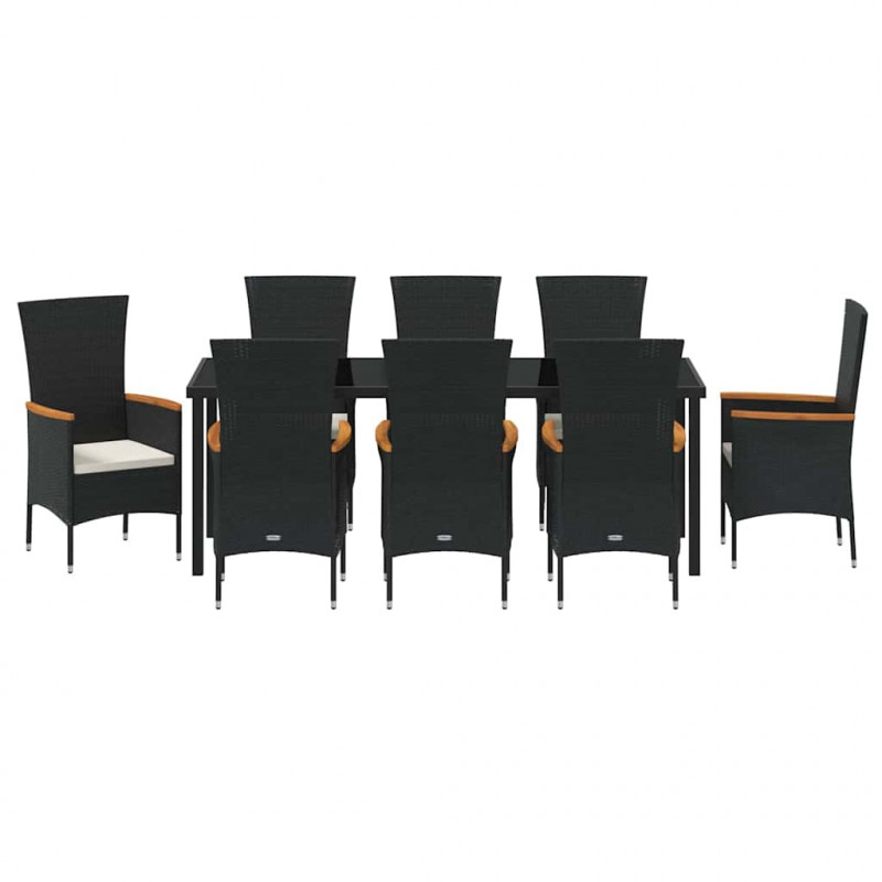 Zestaw do jadalni w ogrodzie z poduszką 9 pcs Czarny