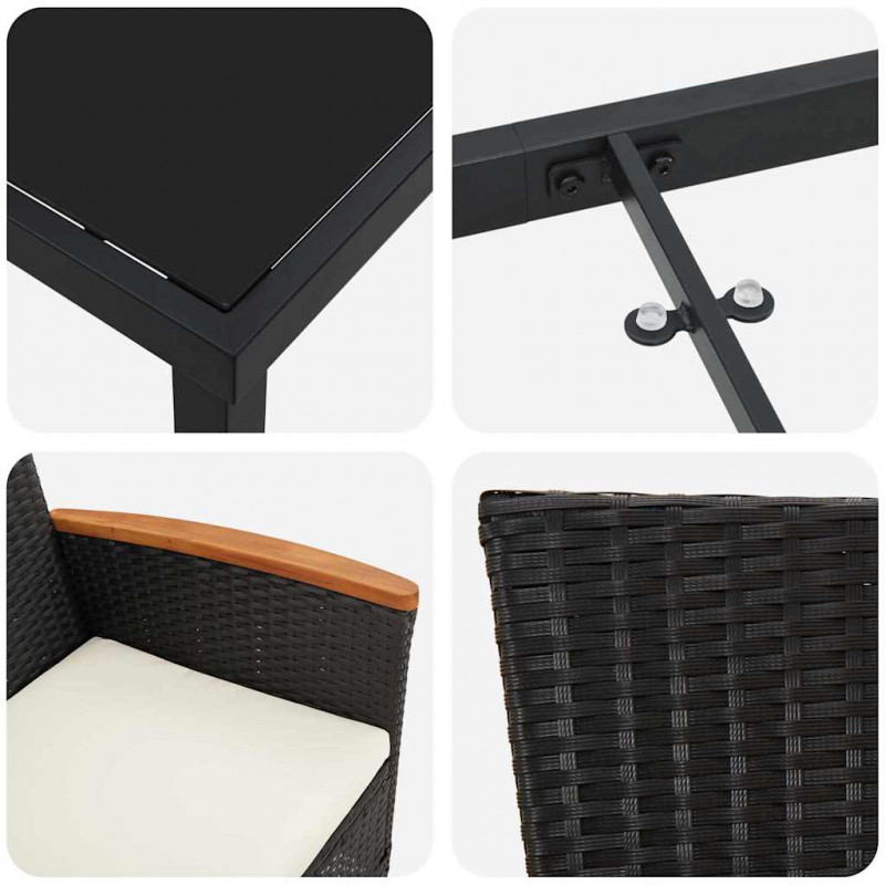 Zestaw do jadalni w ogrodzie z poduszką 9 pcs Czarny
