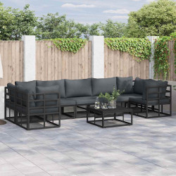 Zestaw Sof na Ogród z poduszką 7 pcs Czarny Aluminium