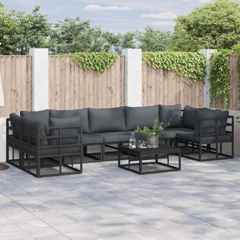 Zestaw Sof na Ogród z poduszką 7 pcs Czarny Aluminium