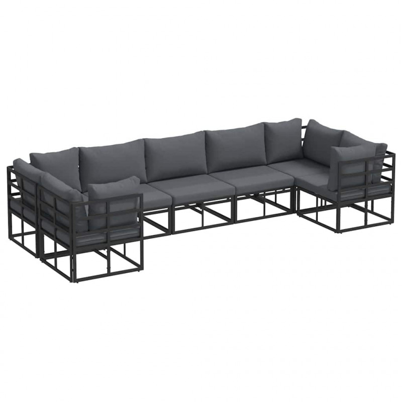 Zestaw Sof na Ogród z poduszką 7 pcs Czarny Aluminium