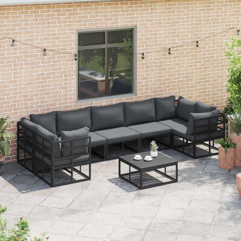 Zestaw Sof na Ogród z poduszką 7 pcs Czarny Aluminium