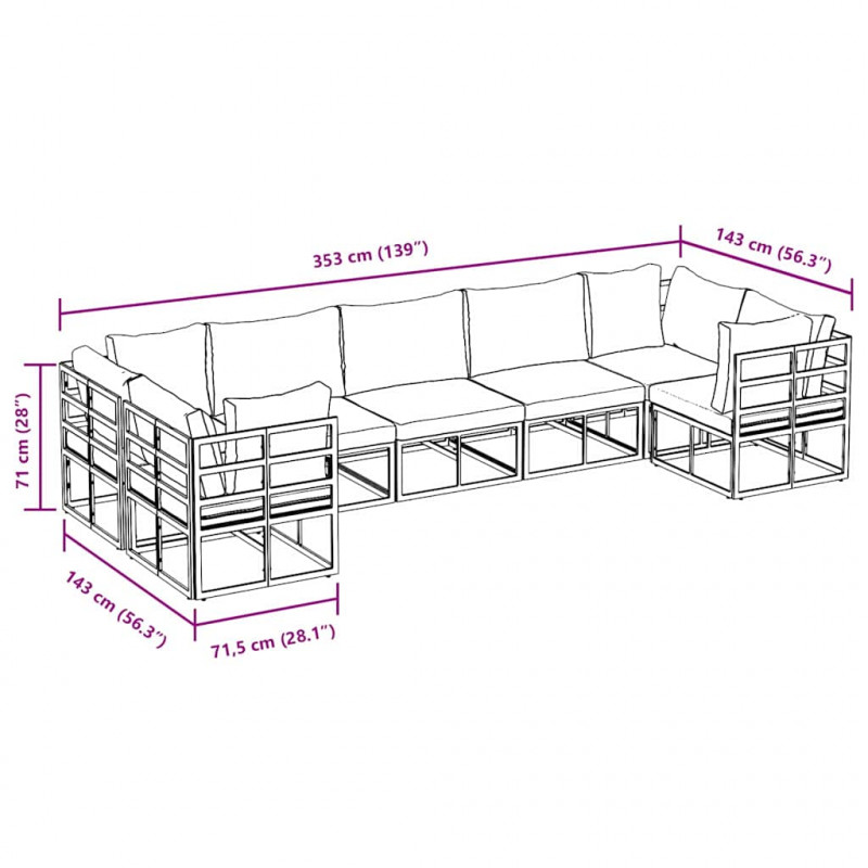 Zestaw Sof na Ogród z poduszką 7 pcs Czarny Aluminium