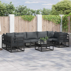 Zestaw Sof na Ogród z poduszką 8 pcs Czarny Aluminium