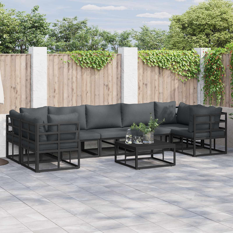 Zestaw Sof na Ogród z poduszką 8 pcs Czarny Aluminium