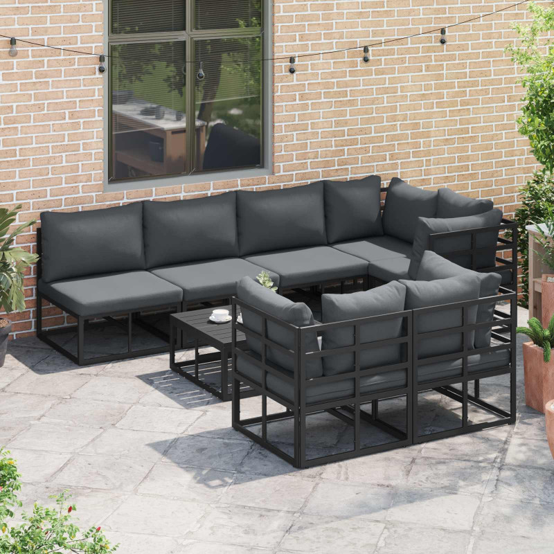 Zestaw Sof na Ogród z poduszką 8 pcs Czarny Aluminium