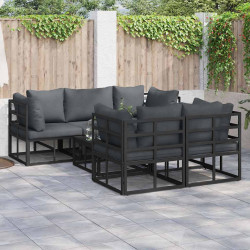 Zestaw Sof na Ogród z poduszką 6 pcs Czarny Stal