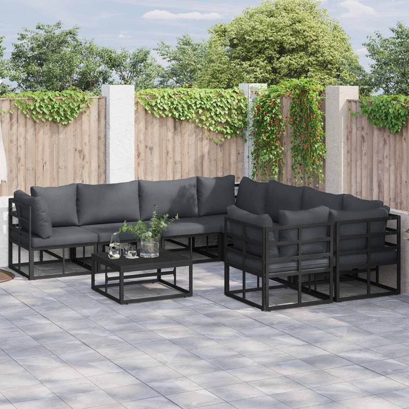 Zestaw Sof na Ogród z poduszką 9 pcs Czarny Stal