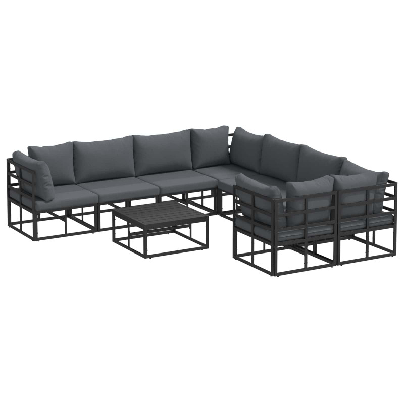 Zestaw Sof na Ogród z poduszką 9 pcs Czarny Stal
